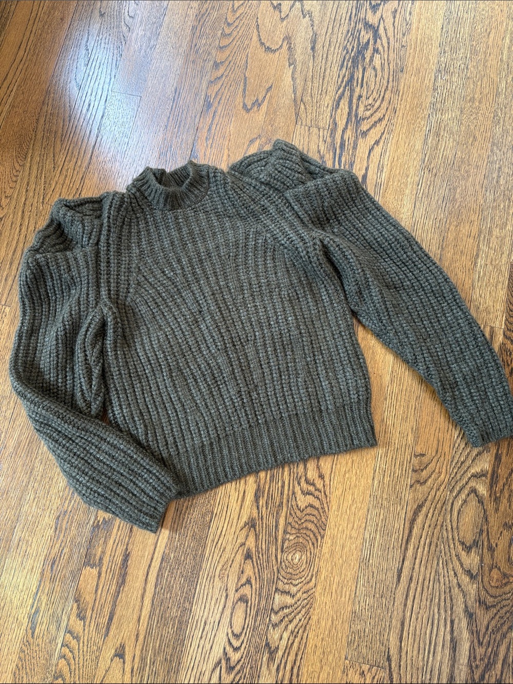 Ulla Johnson baby Alpaca Olive Ribbed Mock Neck Sweater, chunky, P (xS)